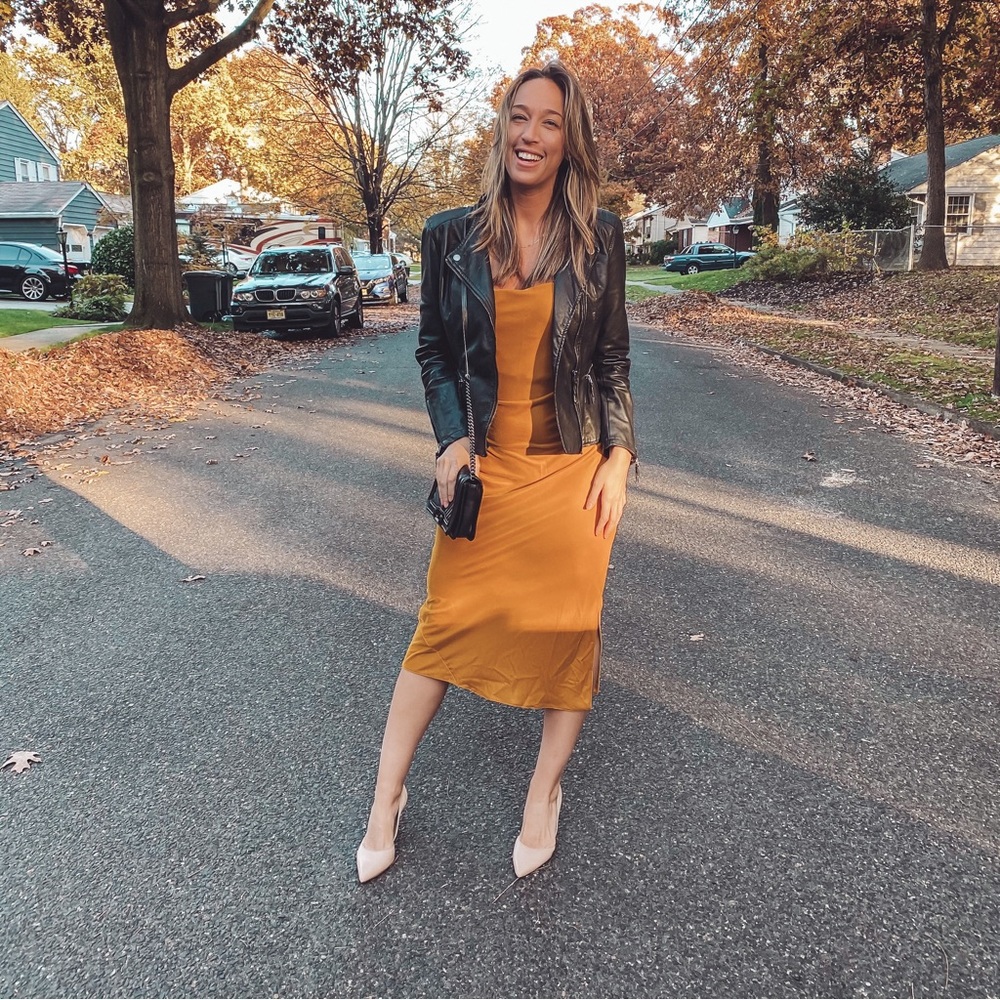 Velvet Mustard Yellow Midi Dress